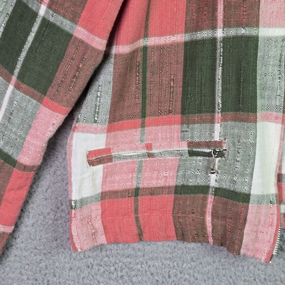 Plaid Crop Jacket Lemon Grass 14 Pink Green 100% Cotton Retro Zip Fall Vintage - Picture 5 of 11